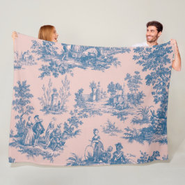 Fransk toile de jouy blue and rosa elegant fleecefilt