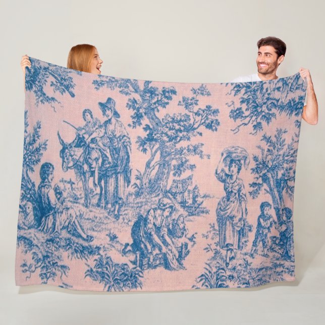 Fransk toile de jouy blue and rosa elegant fleecefilt (På plats)