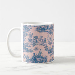 Fransk toile de jouy blue and rosa elegant kaffemugg