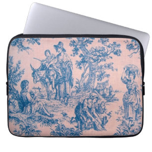 Fransk toile de jouy blue and rosa elegant laptop fodral