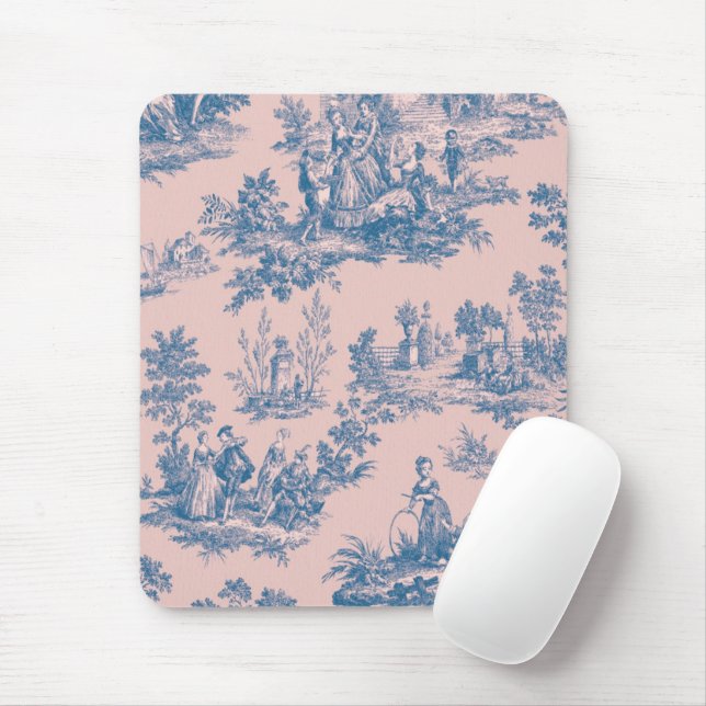 Fransk toile de jouy blue and rosa elegant musmatta (Med mus)
