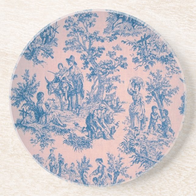 Fransk toile de jouy blue and rosa elegant underlägg (Framsidan)