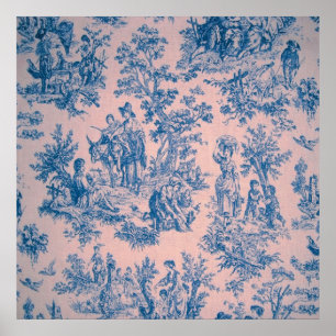 Fransk toile de jouy blue and rosa poster