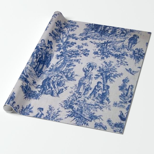 Fransk toile de jouy blue and white decoupage presentpapper (Utrullad)
