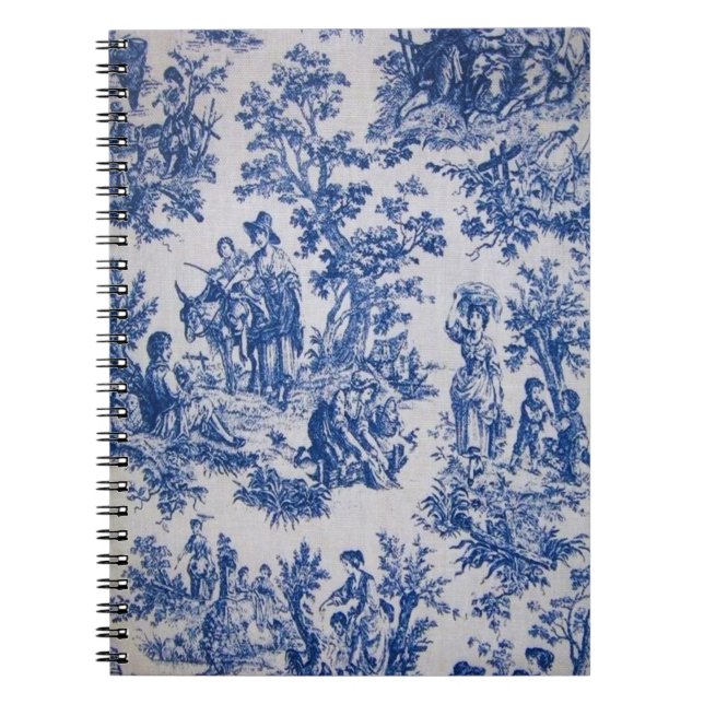 Fransk toile de jouy blue and white elegant anteckningsbok (Framsidan)