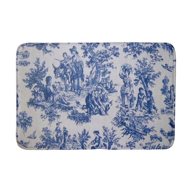 Fransk toile de jouy blue and white elegant badrumsmatta (Framsidan)