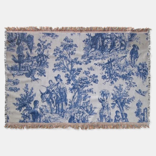 Fransk toile de jouy blue and white elegant filt (Framsidan)