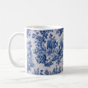 Fransk toile de jouy blue and white elegant kaffemugg