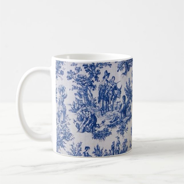 Fransk toile de jouy blue and white elegant kaffemugg (Vänster)