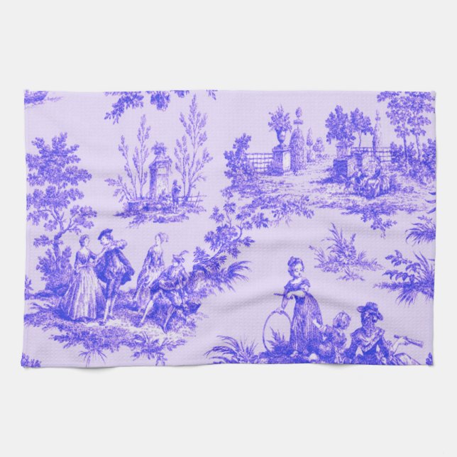 Fransk toile de jouy blue and white elegant kökshandduk (Horisontell)