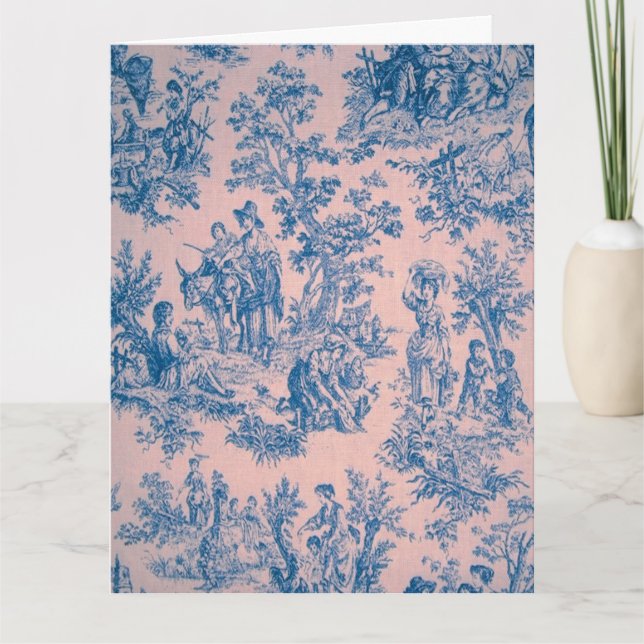 Fransk toile de jouy blue and white elegant kort (Framsida)