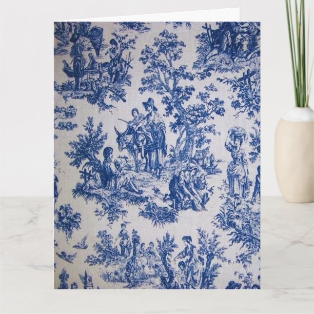 Fransk toile de jouy blue and white elegant kort (Framsida)
