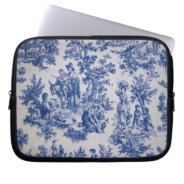 Fransk toile de jouy blue and white elegant laptop fodral (Framsidan)