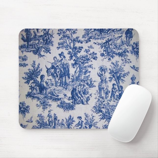 Fransk toile de jouy blue and white elegant musmatta (Med mus)