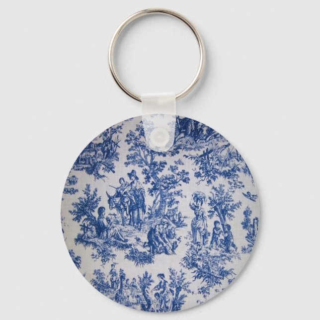 Fransk toile de jouy blue and white elegant nyckelring (Framsida)
