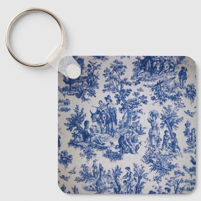 Fransk toile de jouy blue and white elegant nyckelring (Framsida)