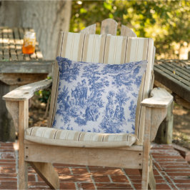 Fransk toile de jouy blue and white elegant patio kudde