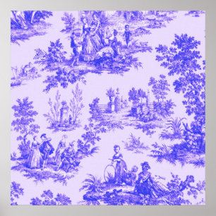 Fransk toile de jouy blue and white elegant poster