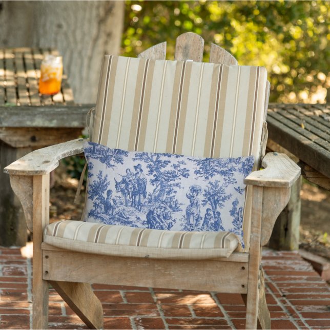 Fransk toile de jouy blue and white patio outdoor lumbarkudde (Stol)