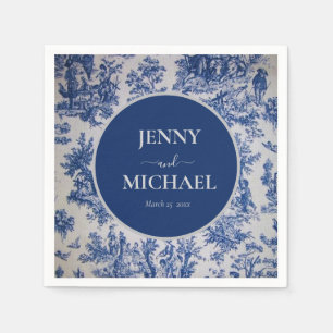 Fransk Toile de Jouy Blue White Elegant bröllop Pappersservett