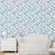 Fransk Toile De Jouy Dekor Blå Chic Blommig Trädgå