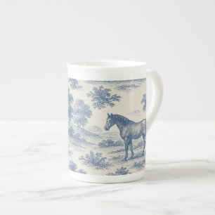 Fransk Toile de Jouy Horse Mönster Benporslin Mugg