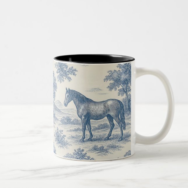 Fransk Toile de Jouy Horse Mönster Två-Tonad Mugg (Höger)