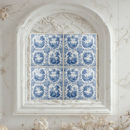 Fransk Toile De Jouy Pastoral Rustik Landsbygd Blå Kakelplatta