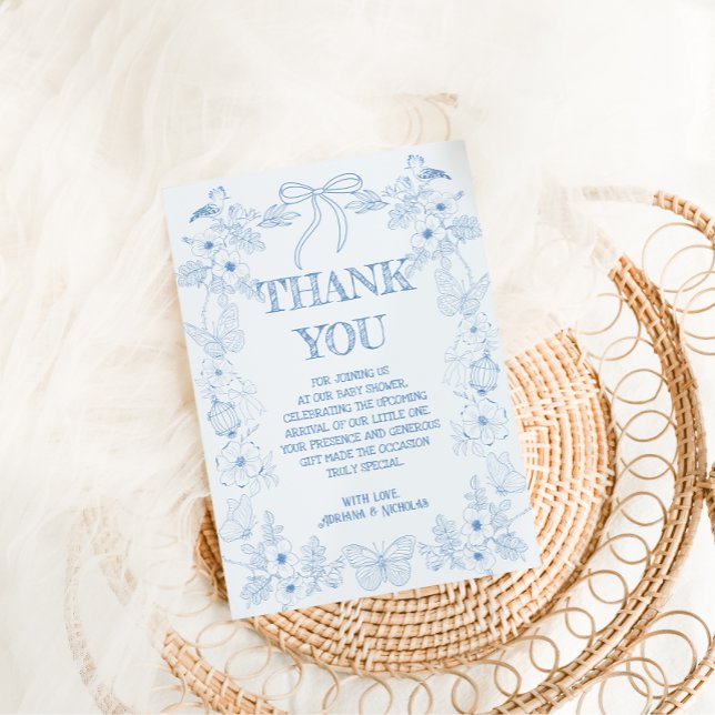 Fransk Toile De Jouy Pojke Babyshower  Tack Kort (Skapare uppladdad)