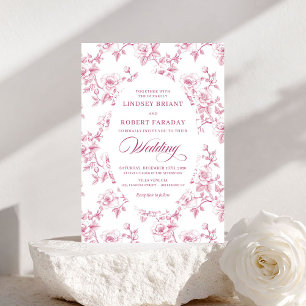 Fransk Toile de Jouy Rosor Dammt Rosa Bröllop Inbjudningar