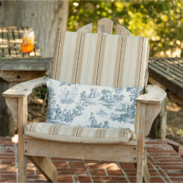 Fransk toile de jouy sage grönt patio outdoor lumbarkudde