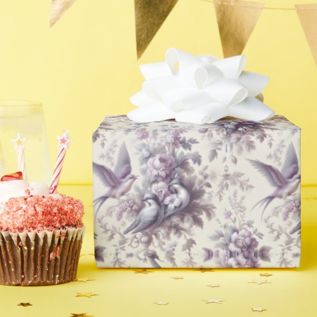 Fransk Toile Fleurie Birds Presentpapper (Födelsedagsfest)