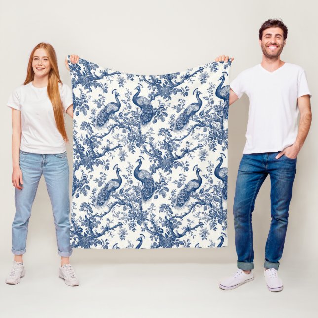 Fransk Toile Peacock Mönster Fleecefilt (På plats)