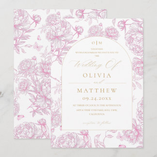 Fransk Toile Peony Bröllop Inbjudningar
