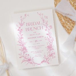 Fransk Toile Rosa Blommig Bröllopsbrunch  Inbjudningar