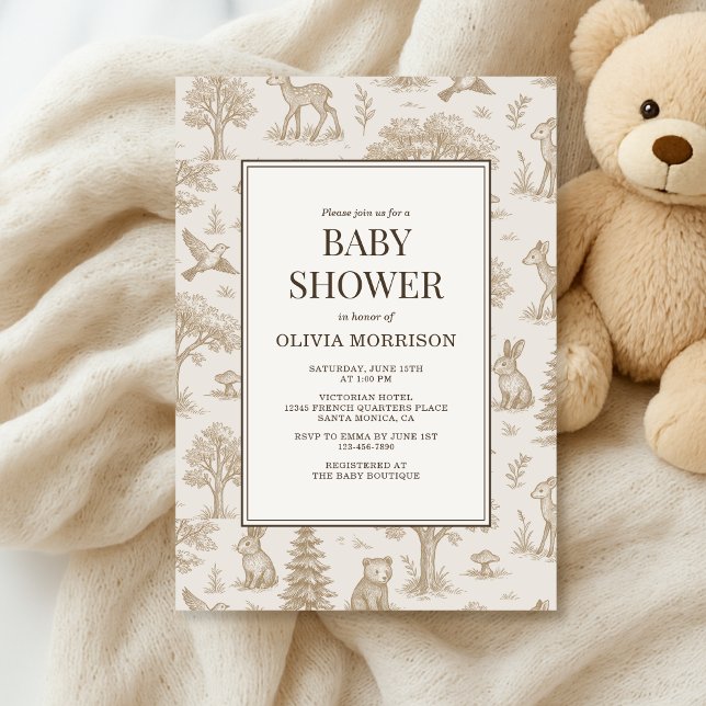 Fransk Toile Skogs Djur Baby Shower Inbjudningar (Skapare uppladdad)