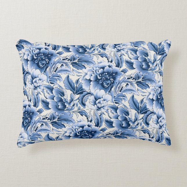 Fransk toile & toile de Jouy. Blå. Dekorativ kudde (Framsidan)