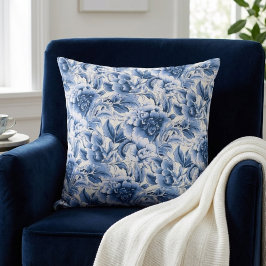 Fransk toile & toile de Jouy. Blå. Kudde