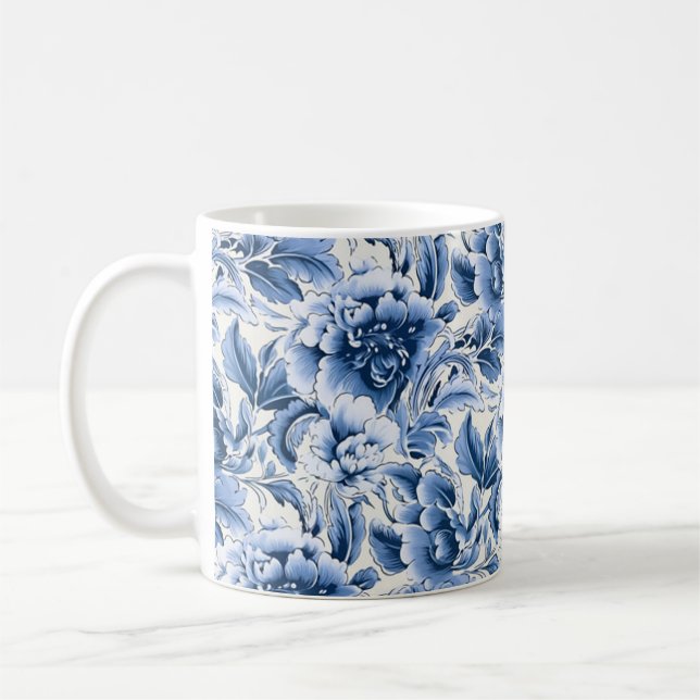 Fransk toile & toile de Jouy. Blå. Mugg (Vänster)