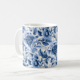 Fransk toile & toile de Jouy. Blå. Mugg