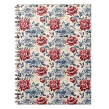 Fransk toile & Toile de Jouy. Blå och röda rosor.