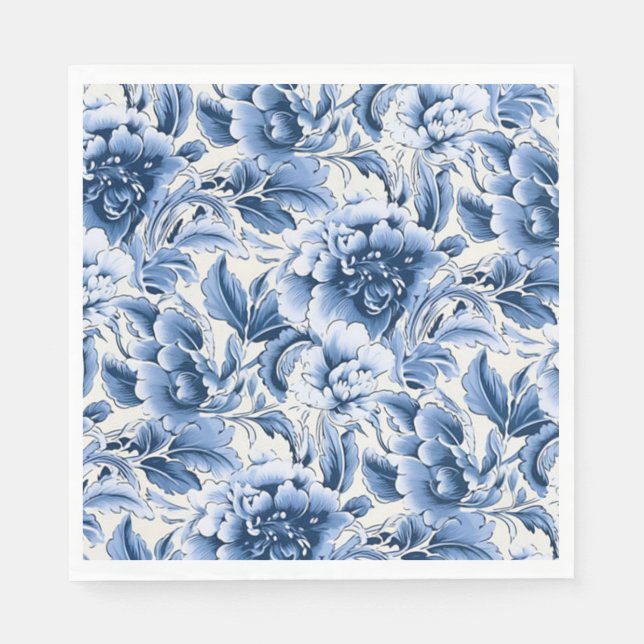 Fransk toile & toile de Jouy. Blå. Pappersservett (Framsidan)