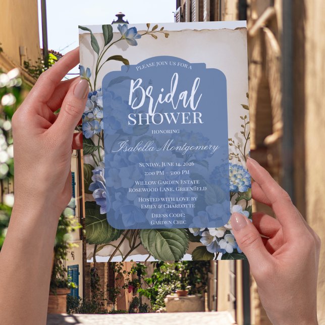 Fransk trädgård blå hortensia bröllopsdusch inbjudningar (French Garden Blue Hydrangea Bridal Shower Invitations
)