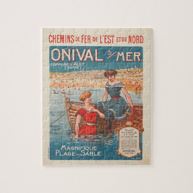 Fransk Travel Poster Seaside Sailor Dam Puzzle Pussel (Vertikal)