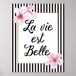 Fransk Typography Black and Rosa Stripe-Blommar Poster
