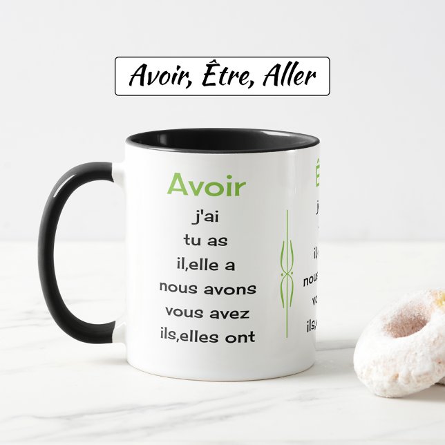 Fransk verbs lär sig och lär ut mugg (Combo mug - black handles and inside)