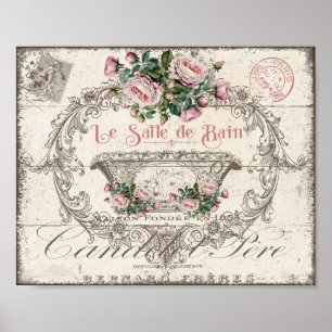 Fransk Victorian Bathtub Cherubs Rosa ros Poster