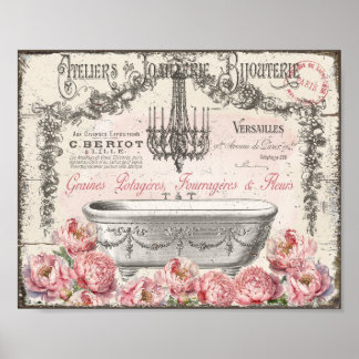 Fransk Victorian Bathtub Peonies Chandelier Poster