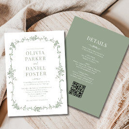 Fransk Victorian Sage Grönt Alla i Bröllop Inbjudningar