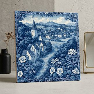 Fransk villa djupblå mulen pastoral landsbygd kakelplatta